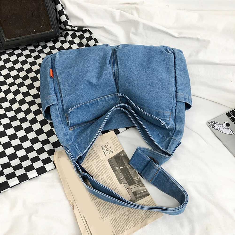 Vintage Denim Shoulder Crossbody Bags for Girls School Messenger Travel Handbags Casual Large Capacity Women 240920