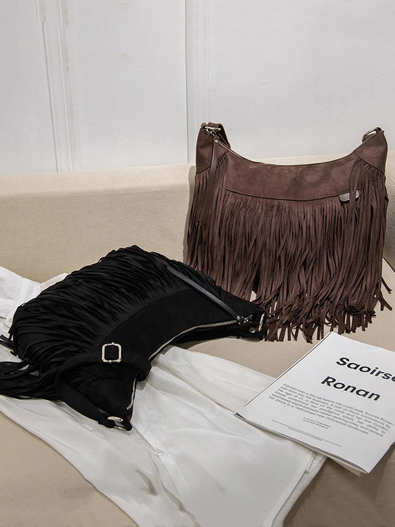 Retro Fashion Womens Tassel Cross Body Bag High Quality PU Leather Solid Color Large Capacity Handbag Outdoor Travel Shoulder Bag 240918