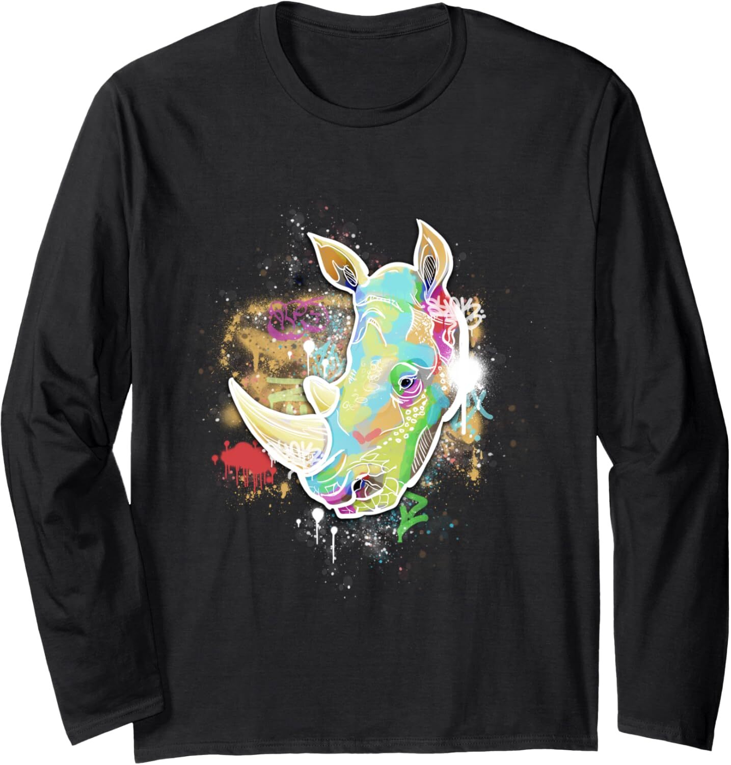 Long Sleeve Shirts for Men sweatshirt Cool, funny, colorful animal with horn Rhinoceros Long Sleeve Tee Streetwear Casual tops clothes