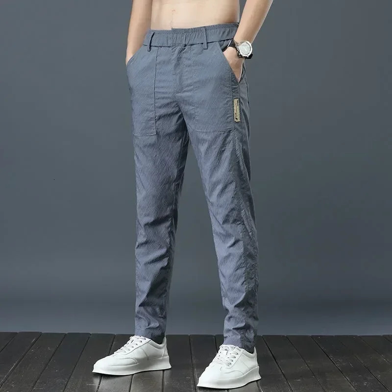 Men's Ice Silk Ultra-thin Casual Pants Korean-style Trendy Loose-fit Straight-leg Lightweight Quick-dry Long Trousers for Summer