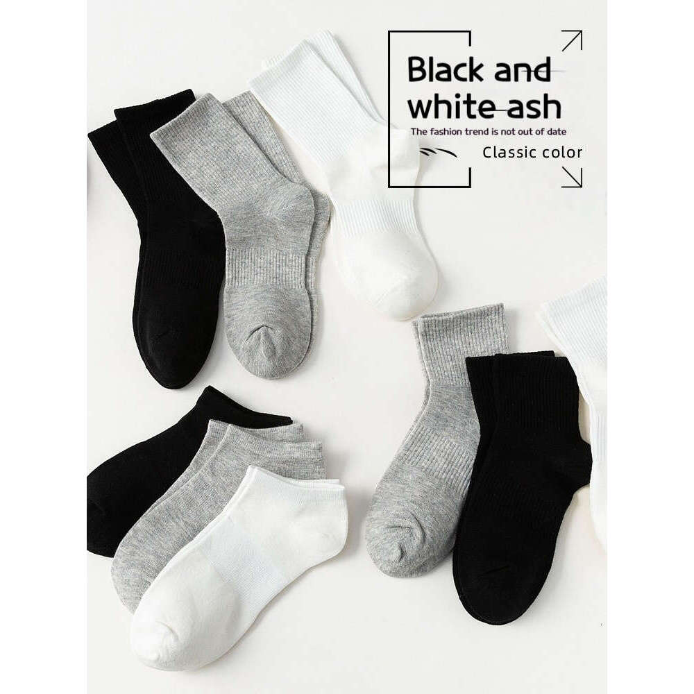 White Socks, Children's Mid Length Socks, Spring And Autumn Pure Cotton Ins, Trendy Black Long Socks, Summer Thin Style, Solid Color Long Tube Me