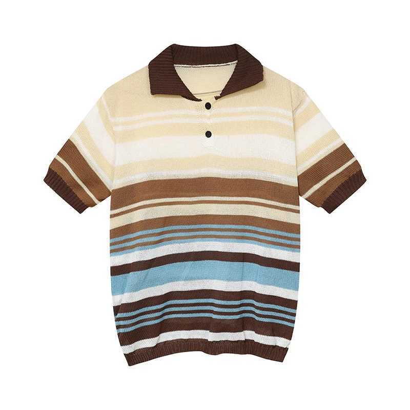 Summer Mens Clothing Light Luxury Mesh Striped Polo Shirt Korean Short Sleeve Button-down Retro Fashion Leisure Loose KnitwearX240920