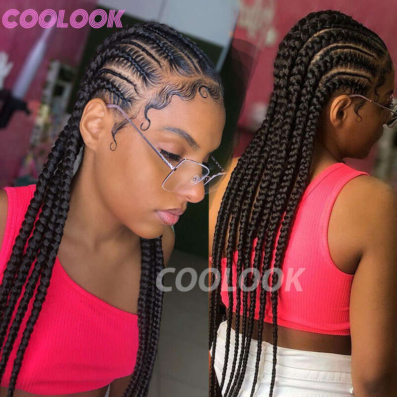 36" Synthetic Jumbo Braided Wigs Full Lace Front Dutch Twins Cornrows Braids Wig For Black Women Crochet Hair