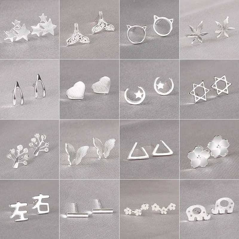 925 Silver Needle Cute Mini Earrings for Women Cute Heart Star Moon Daisy Christmas Planet Butterfly Earrings W240919