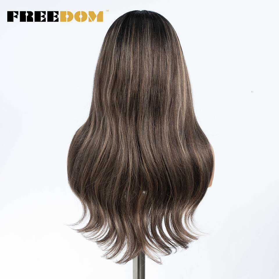 FREEDOM Synthetic Front Wigs For Women Straight Lace With Baby Hair 24 Inches Ombre Honey Brown Highlight Cosplay Wig
