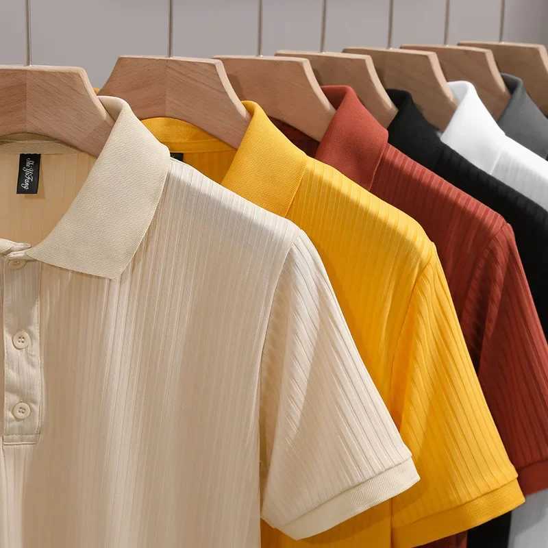 Classic Striped Breathable Casual T-shirt Mens Polo Shirt Simple Summer Ice Silk Short Sleeves Knitwear Slimming EffectX240920