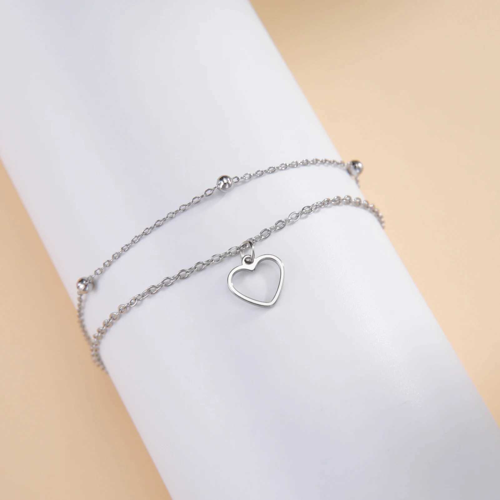 Kkjoy Simple Stainless Steel Silver Color Hollow Love Heart Female Anklets for Women Leg Bracelet Chain Jewelry Gift For Girl Y240920