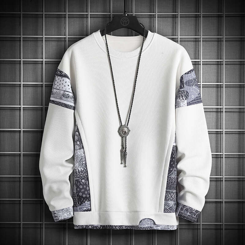 Sweatshirt Men's Plus Size Waffle Grid Contrasting Splicing Fake Two-Piece Notch Pullover Top Long Sleeved Base Shirt hoodies