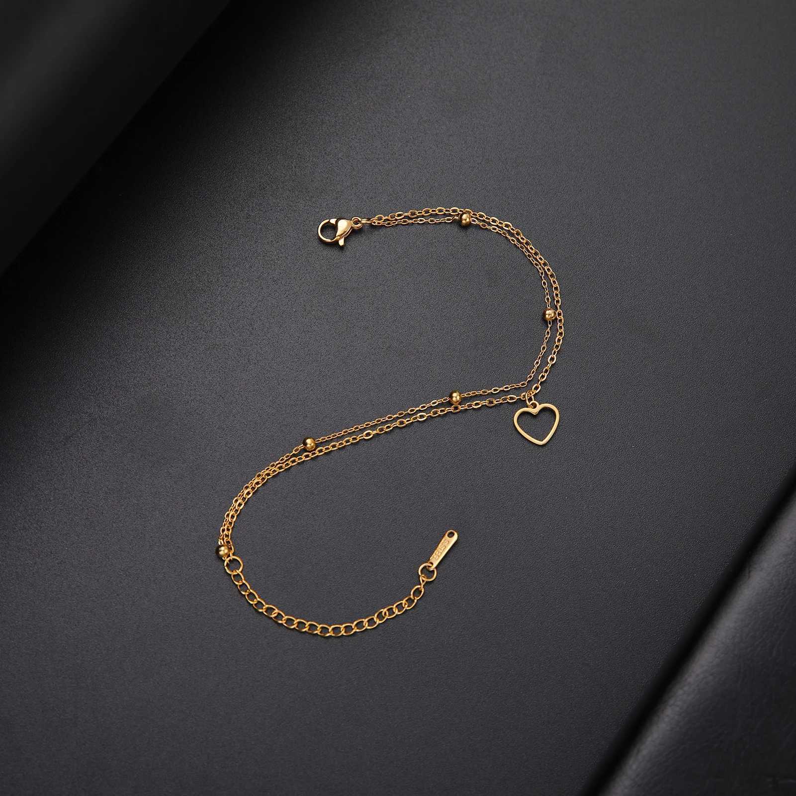 Kkjoy Simple Stainless Steel Silver Color Hollow Love Heart Female Anklets for Women Leg Bracelet Chain Jewelry Gift For Girl Y240920