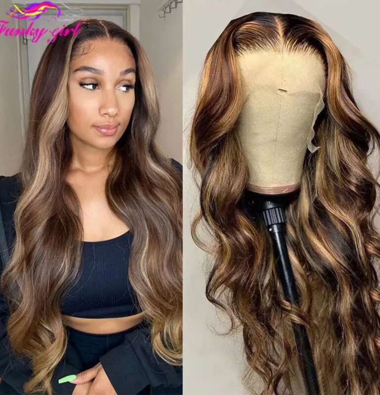 4/27 Body Wave Human Transparent Front Wig Highlight Lace Closure Wigs Brazilian 100Human Hair For Women