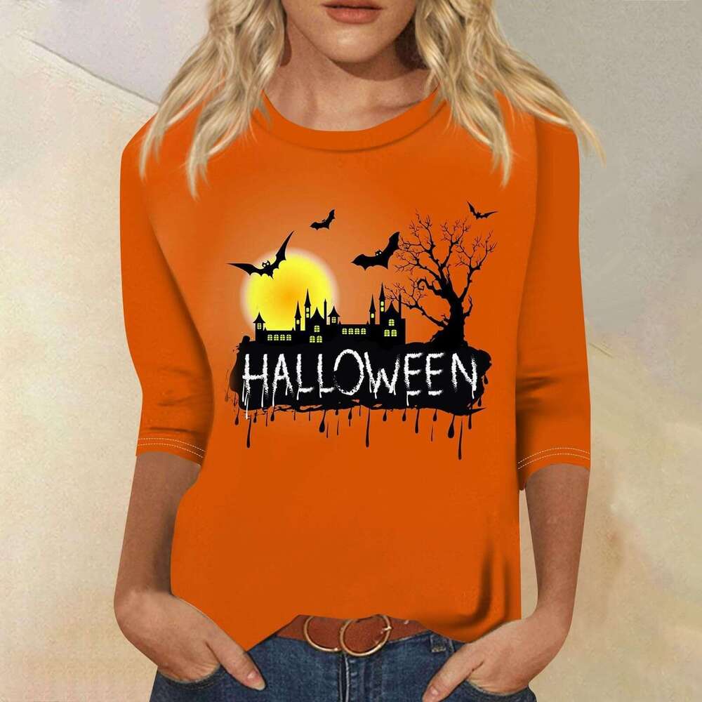 Hallowmas Cartoon Halloween Pumpkin 3D Printed Seven Sleeve T-shirt Adult Top