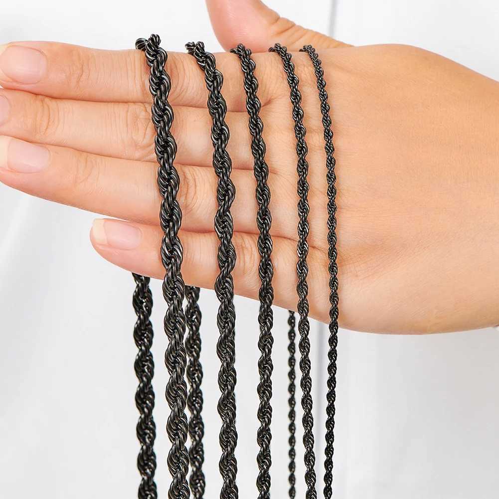 2.3mm/3mm/4mm/5mm/6mm Black Color Stainless Steel Twisted Rope Chains Classic Men Boy Necklace 16 to 30 InchesX240919