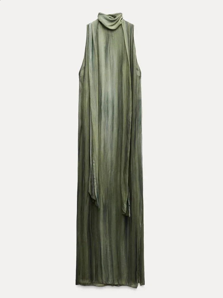 Elegant Sleeveless Lace Up Halter Maxi Dress Women Casual Round Neck Hollow Out Side Slit Dresses Summer Lady High Streetwear 240920