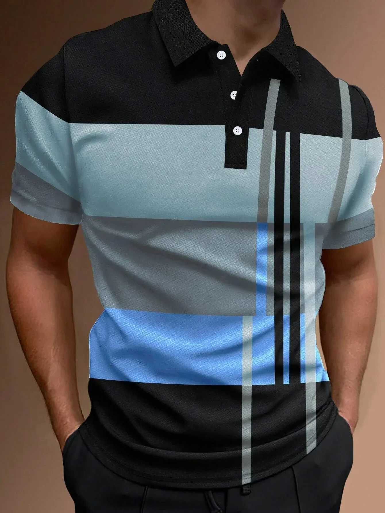 Summer Fashion Button Polo Striped Color Block 3D Printed Golf Short Sleeve Polo Business Casual Polo Streetwear Men Polo ShirtX240920
