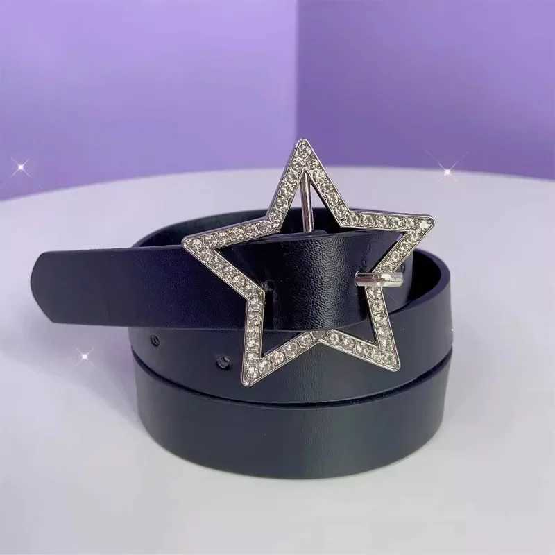 Y2K Womens Belt Pink Black and White Star Belt Denim Star PU Leather Rhinestone Belt Ins Sweet Cool Tight Jeans Belt W240920