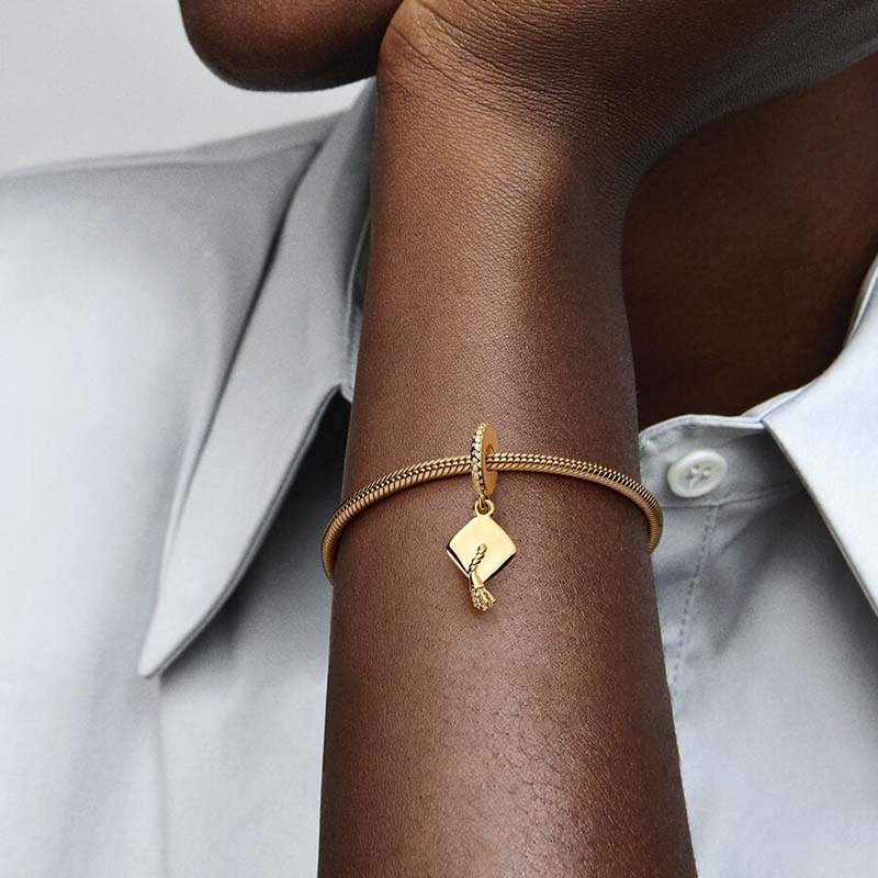 Graduation Cap Dangle Charm 925 Sterling Silver Logo Charms Set Bracelet Bangle DIY Making Components Gold Necklace Pendant Charm With Luxurious Box W