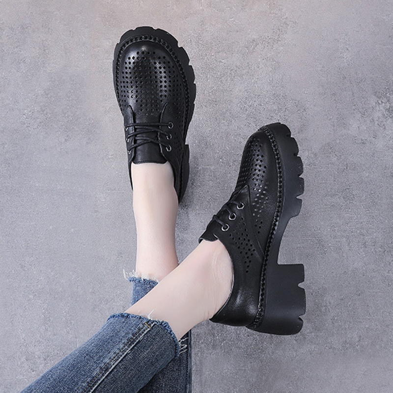 Genuine 2023 Leather For Fashion Square Heel 6cm Spring Women Shoes Lace up Rubber Sole New Woman Summer Shoe a3b0