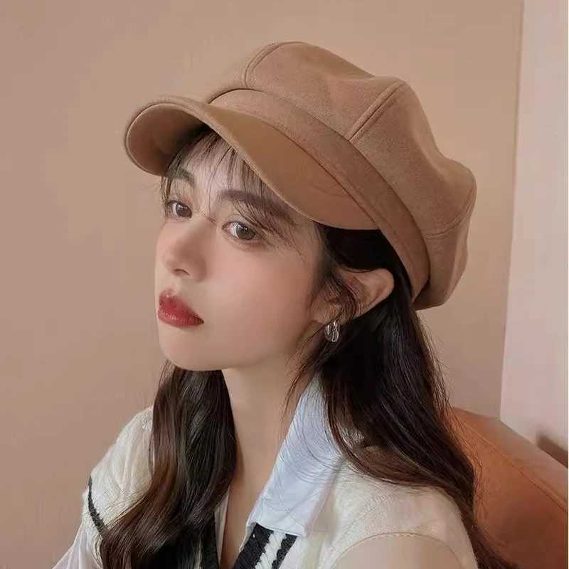 Loose Cloud Top Octagonal Beret Hats Wool Blended Newsboy Hat Women Cool Street Brim Cap Outdoor Winter Autumn Berets Caps GirlX240919