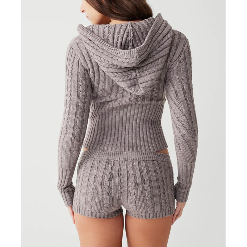 Women 2 Piece Aesthetic Long Sleeve Hoodie And Low Waist Shorts Clothes Set Streetwear
