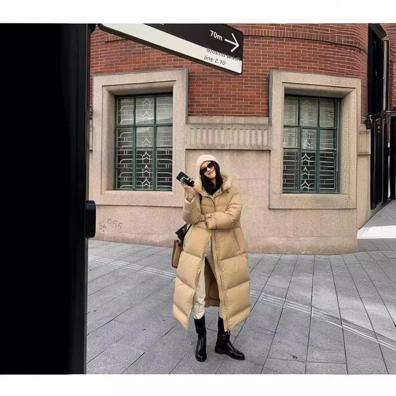 2024 Winter New Coat Long Sleeves Loose Fit Thickened White Duck Down Jacket Warm Comfortable Women's Outwear