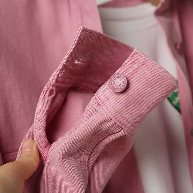 New Women Pink Jeans Jacket Oversized Korean Style Single Breasted Chic Denim Coats Spring Autumn Cowboy Jackets OutwearX240920