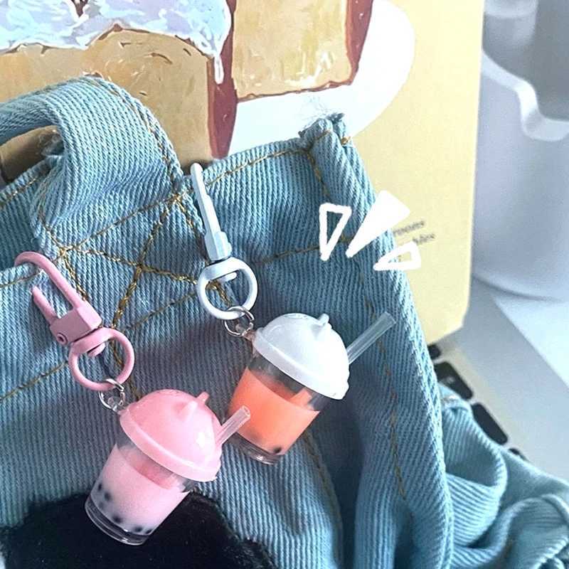 Cute Mini Pearl Milk Tea Keychain Pendant Cartoon Bear Hat Milk Tea Cup Keyring Couple Ornaments Backpack Charms Bag Decor GiftsX240919