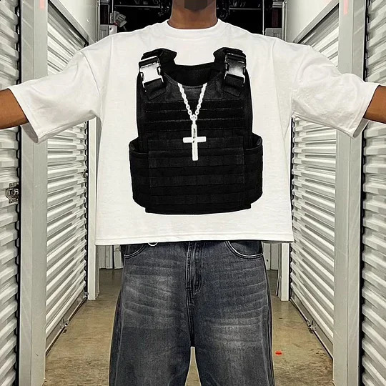 Y2K American trend casual god is our refined and power printed short sleeved mens womens Gothic shirts 240914
