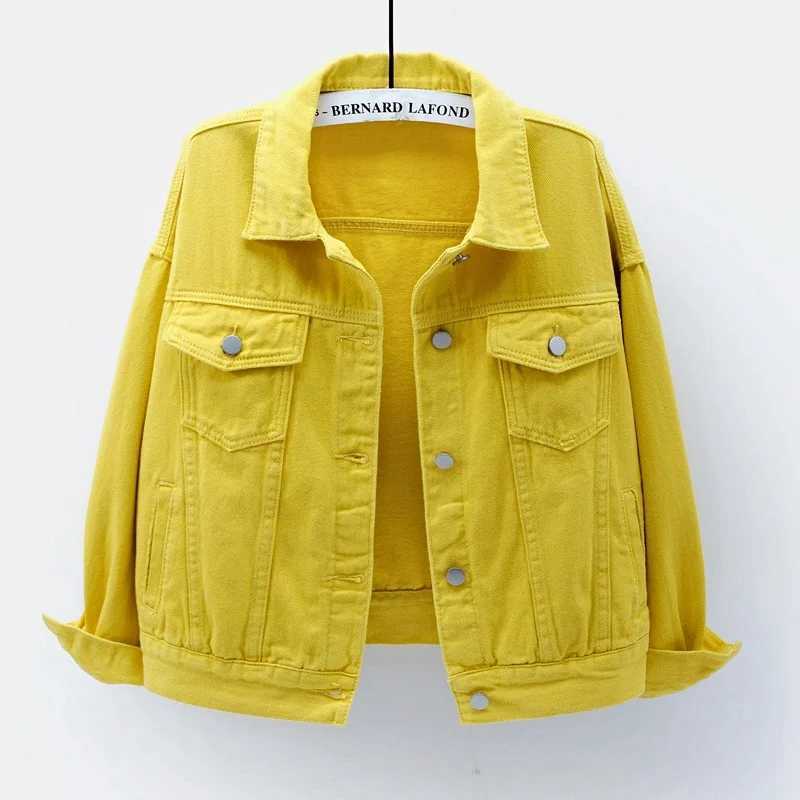 2024 Womens Color Jeans Jacket Spring Autumn Loose Short Casual Tops Cotton Denim Outerwear Black Red Purple White Yellow PinkX240920