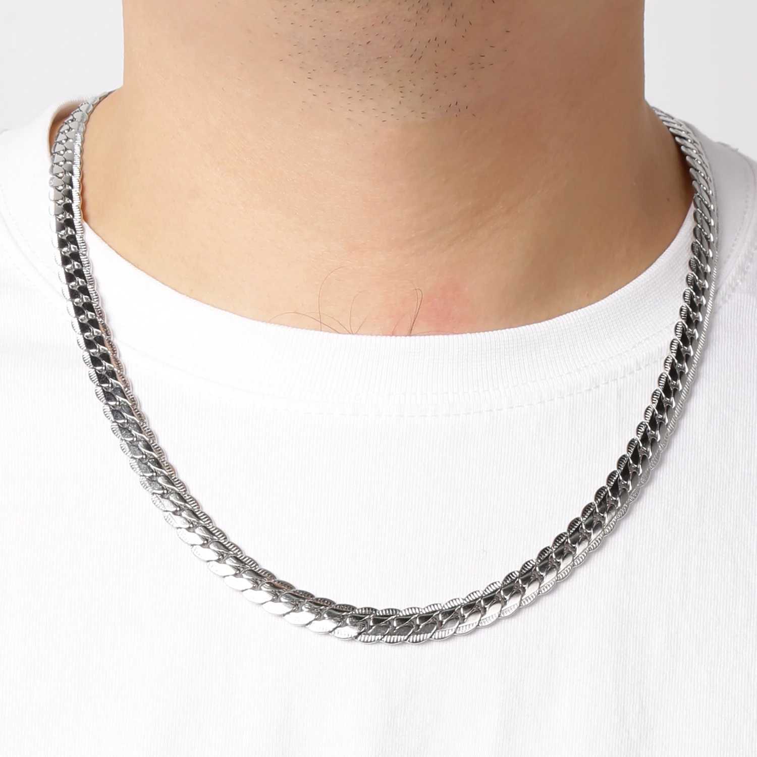 HIYEE Punk 3/4/5/6/7mm Embossed Flat Snake Chain Necklace Gold/Silver Colored Stainless Steel Chain Men Women Fashion JewelryX240919