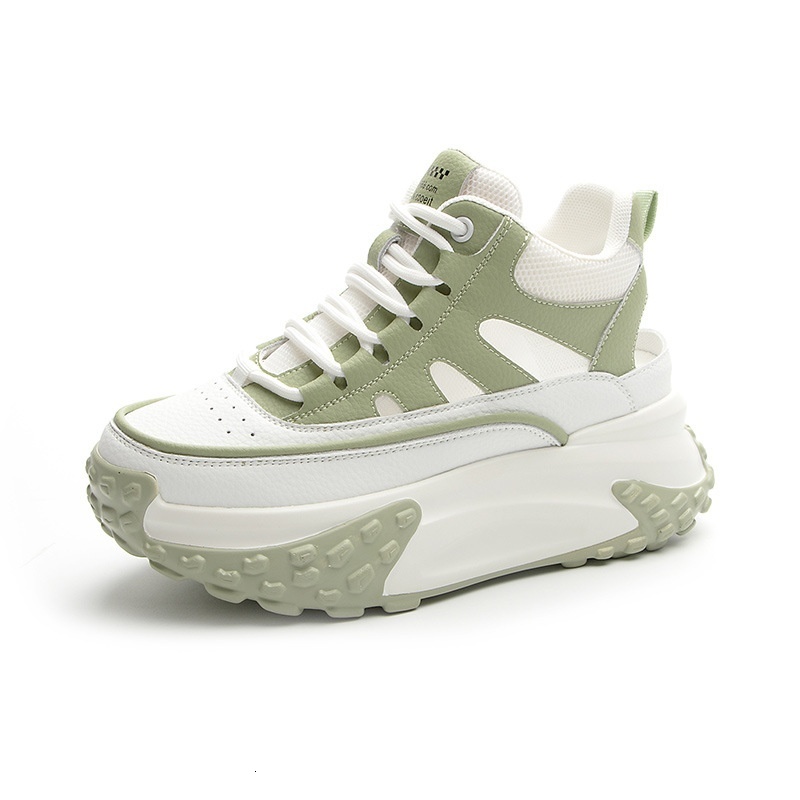 High top inner height increasing white for women 2024 new summer sports and leisure hollow breathable thick soled travel cool women's shoes