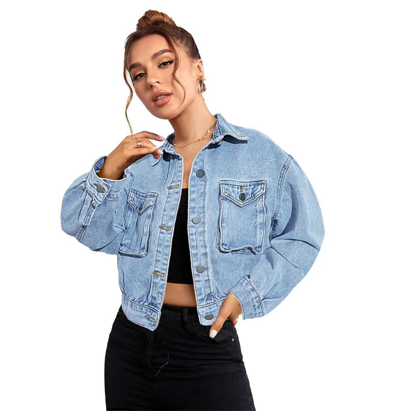 2023 Autumn Winter New Denim Jacket For Women Fashion Long Sleeve Short Jeans Coat Casual Ladies Clothing XS-LX240920
