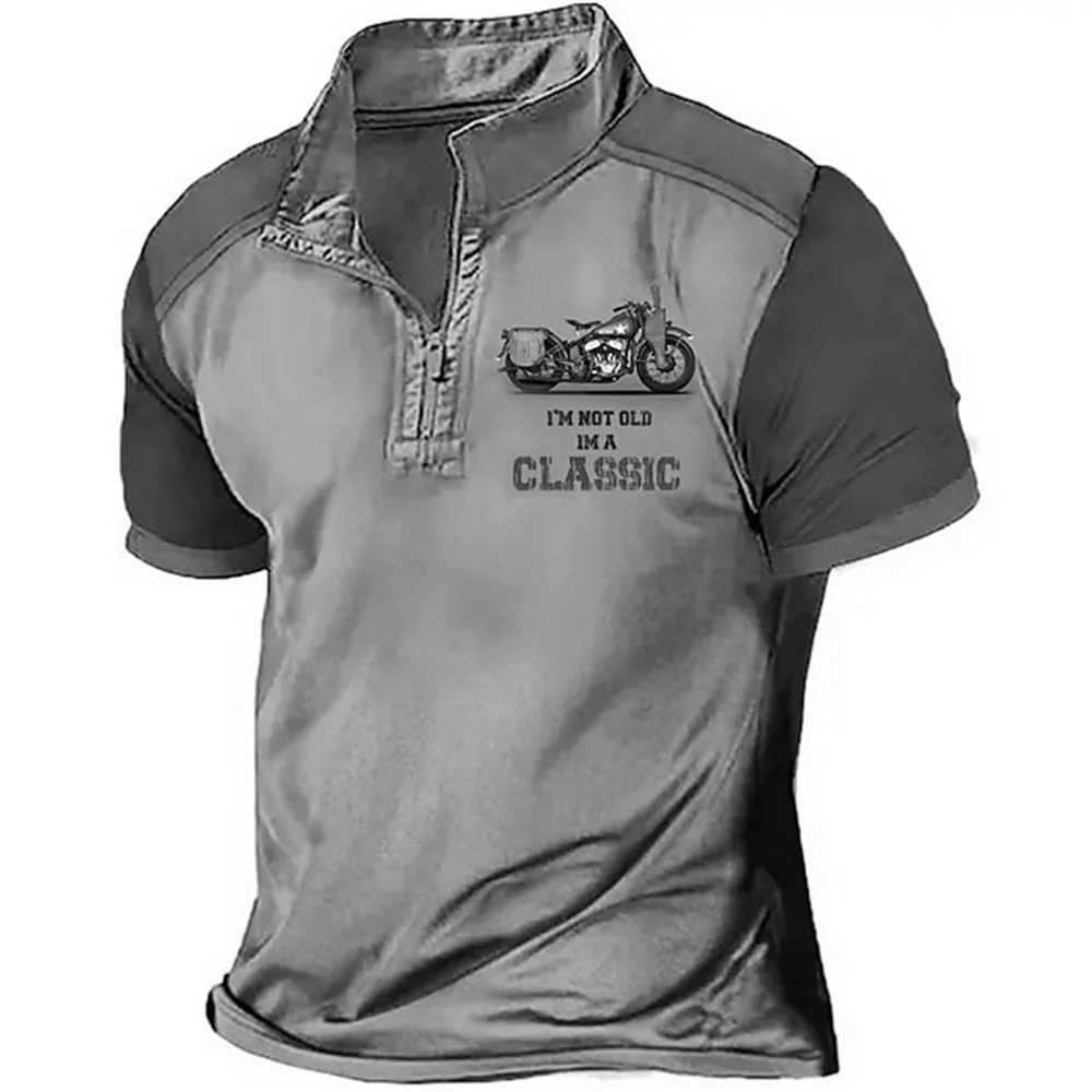 Vintage Short Sleeve Mens Polo Shirts Motocycle 3d Print Lapel Zipper Man Top High Quality Oversized Male Shirt Casual ClothingX240920