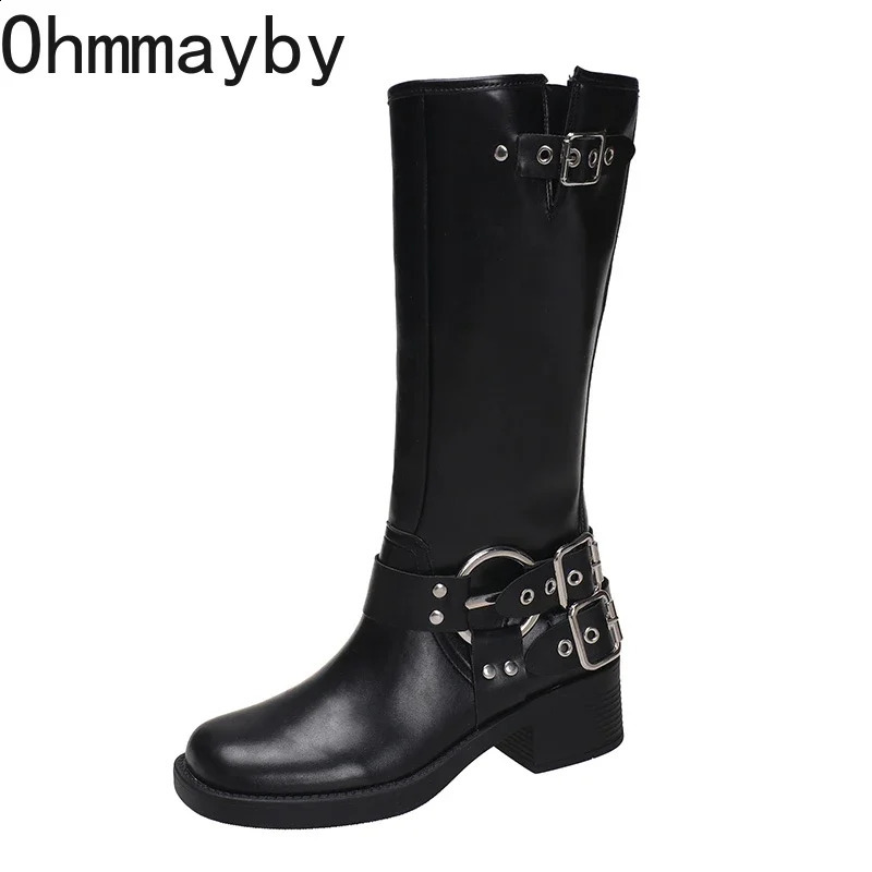 Autumn Winter Knee High Women Fashion Ladies Belt Buckle Knight Long Boots Womens Biker Booties 240909