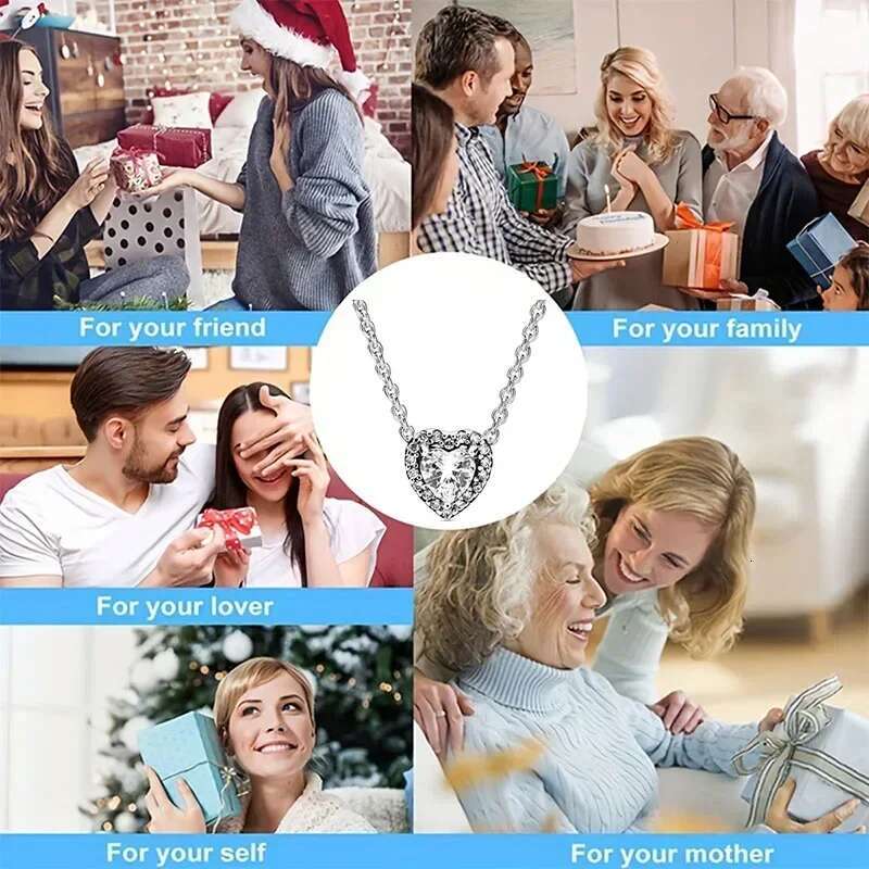 New Classic Heart Necklace 925 Sterling Silver Shining Zircon Heart Pendant Necklace Exquisite Luxury Charm Women's Jewelry Gift