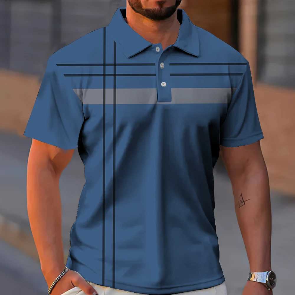 Summer Mens Polo Shirt Gradient Line Short Sleeve Tshirt Casual Daily Lapel Tops Tees Fashion Striped T Shirt For Man ClothingX240920