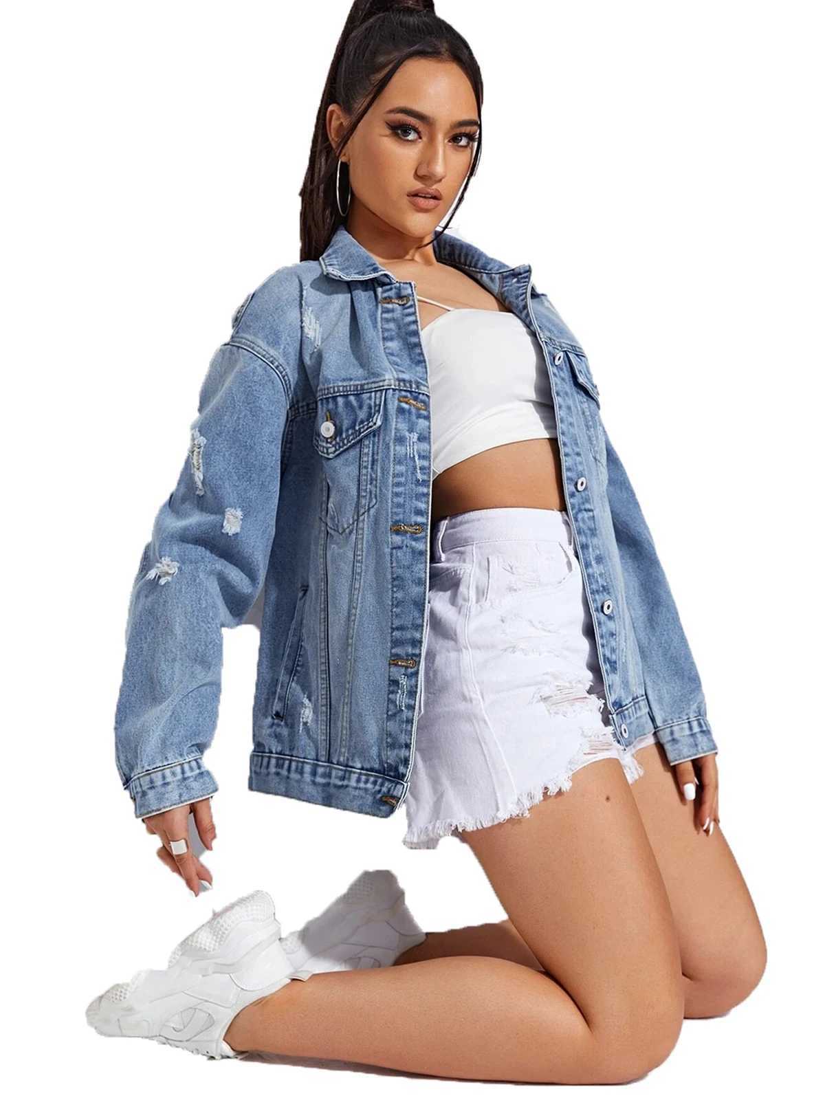 Women Jean Jacket Button Down Long Sleeve Denim Jackets With PocketsX240920