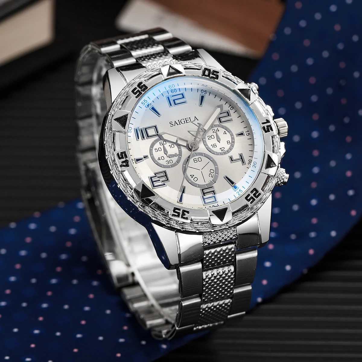 Mens Business Watch Fashion Arabic Dial Silver Steel Band Quartz Watches Male WristwatchesX240920