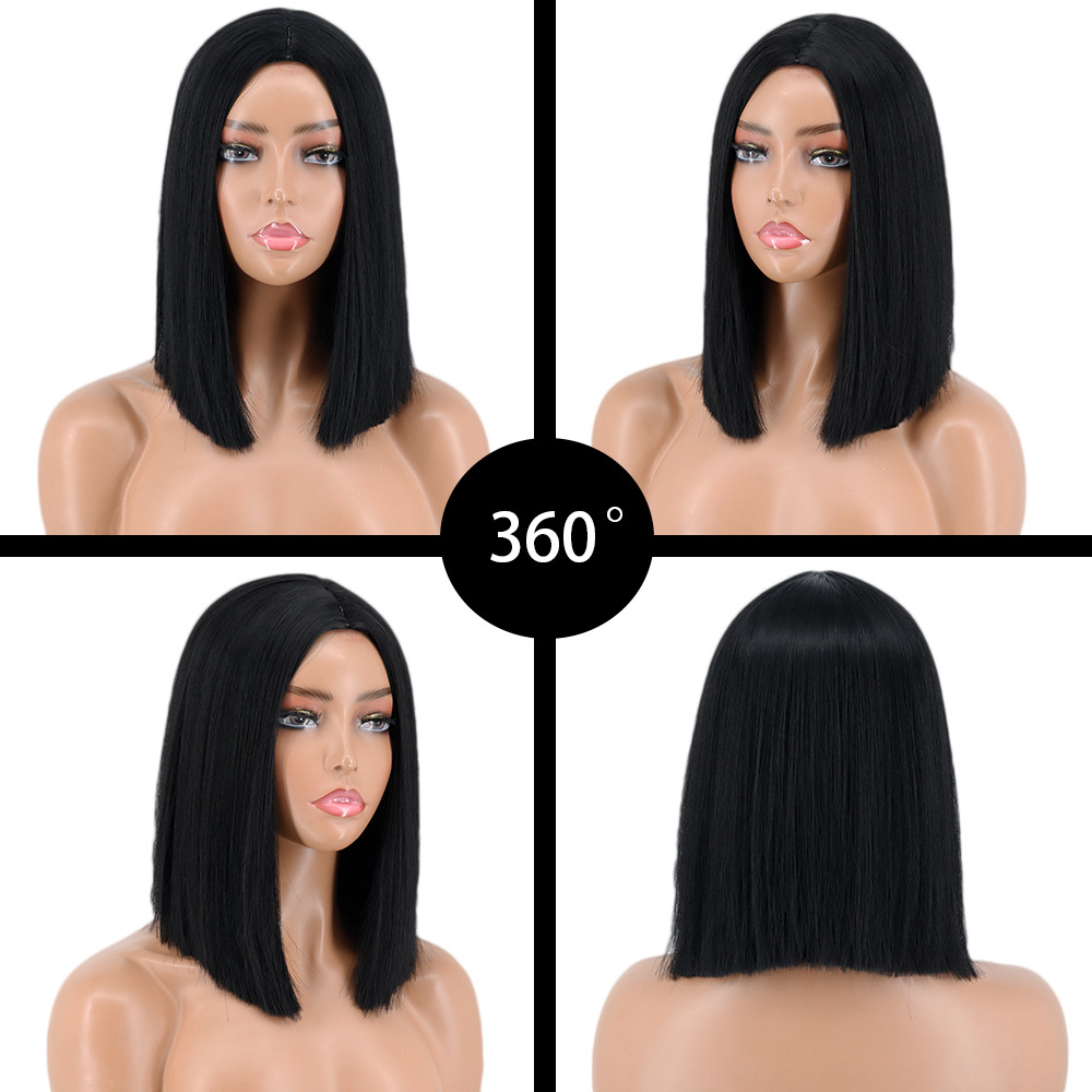 Synthetic Wig 1B 99J 4H27 Mechanism Bob Wig Middle Part 14inch Black High Temperature Fiber
