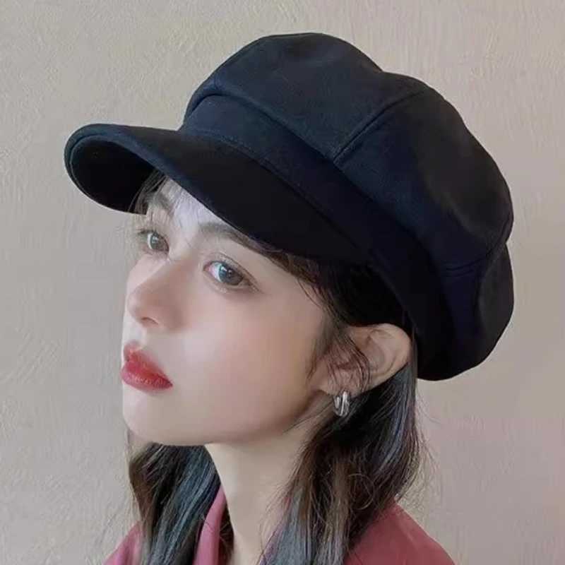 Loose Cloud Top Octagonal Beret Hats Wool Blended Newsboy Hat Women Cool Street Brim Cap Outdoor Winter Autumn Berets Caps GirlX240919