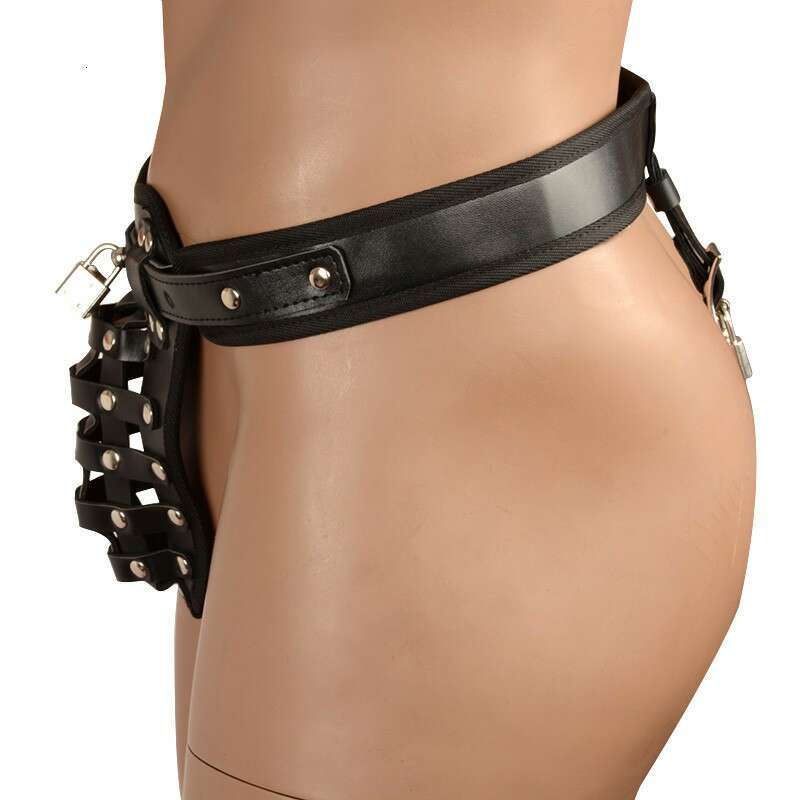 Free Custom Box - Men Leather Lingerie Chastity Cage Panties Cock Bondage Restraints Sex Belt Male Thongs With Lock Penis Toy