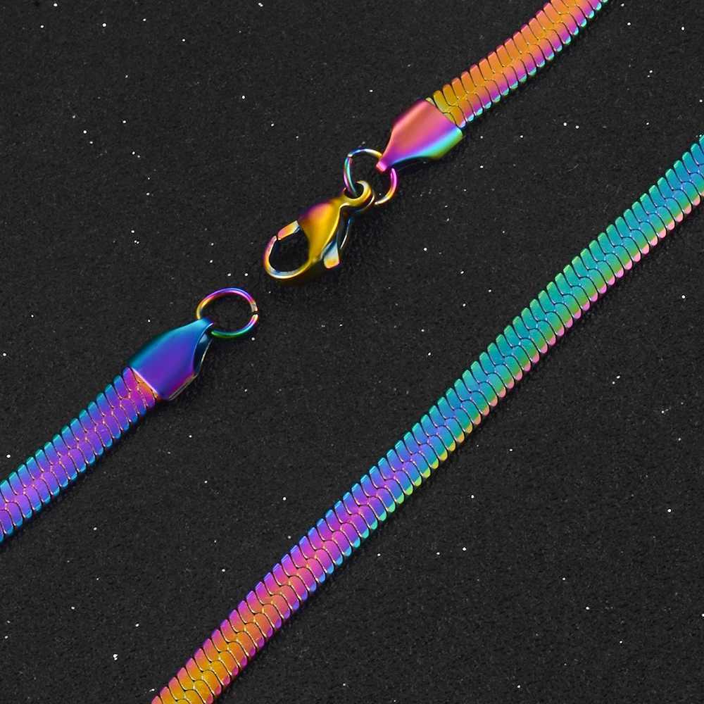 High Quality Men And Women Rainbow Color Stainless Steel Serpentine Necklace Chain Popular Hip Hop JewelryX240919