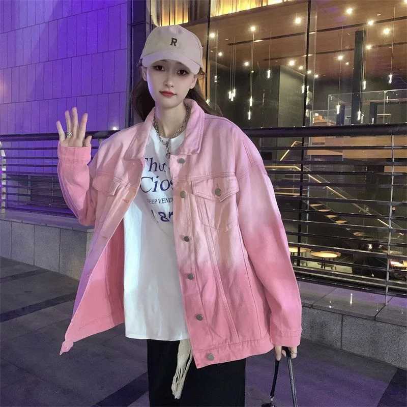 Purple Gradient Denim Jacket For Women 2023 New Korean sion Loose And Versatile Niche Fashion High-end And Versatile Jacket P165X240920