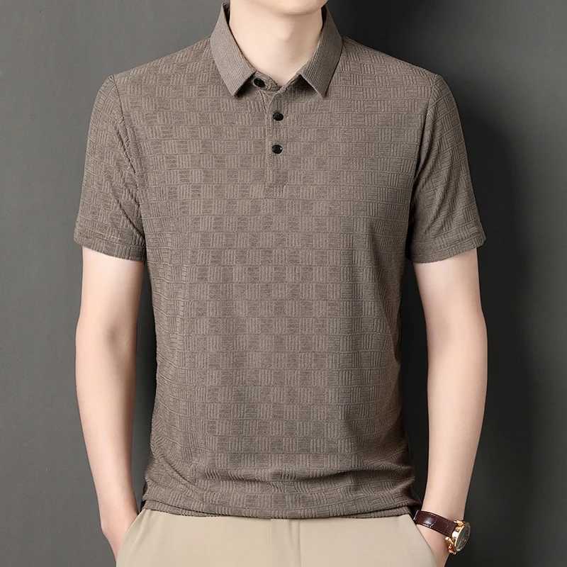Luxury Quality Mens 2024 Summer New Cotton And Hemp Short Sleeved Polo Shirt Business Casual Checkered Lapel T-shirt Mens WearX240920