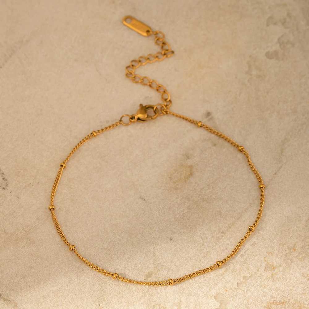 Uworld Stylish Chain Bead Anklet Stainless Steel Metal New Summer Bijoux Barefoot Beach Golden On Foot Charm Jewelry Y240920