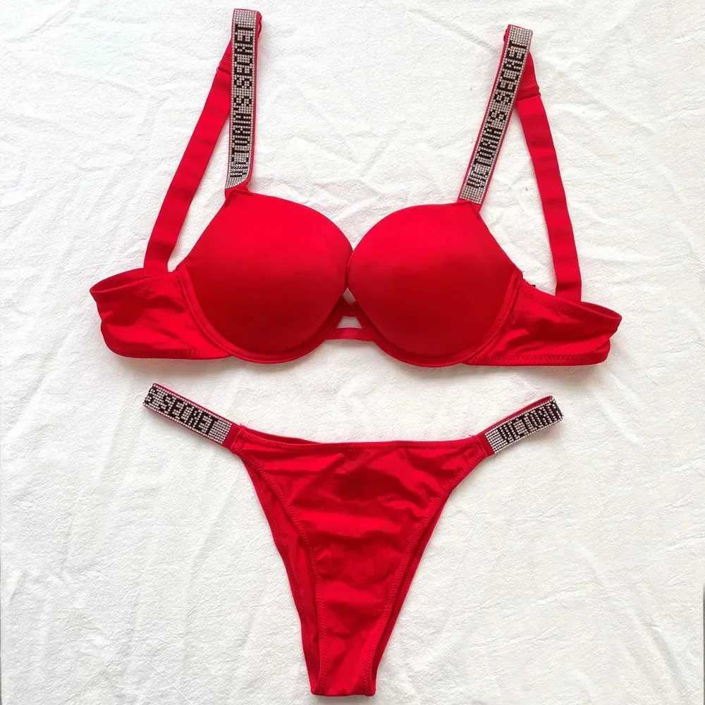Bras Sets Womens Lace Underwear Panties Bralette New Sexy Bras Women Seamless Bra Set Luxury VS Letter Rhinestones Push Up Lingerie Set L250930