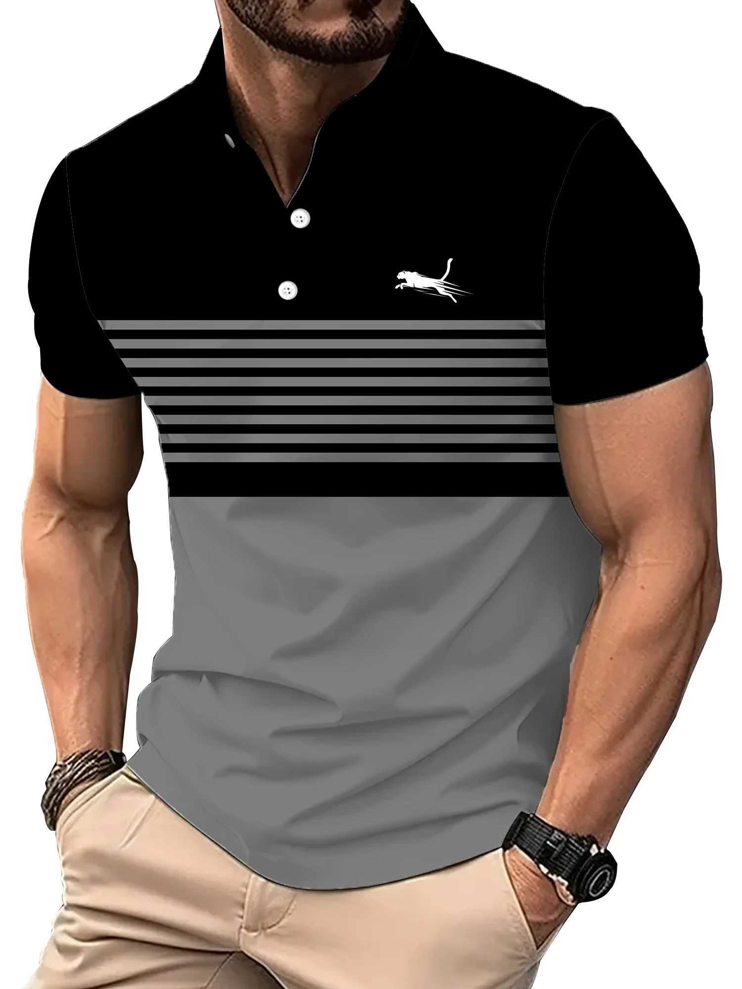 2024 Golf Wear Men Fashion Short -sleeved Striped Stamps Poloshan Casual Lapel POLO Shirt Mens Clothing TopsX240920