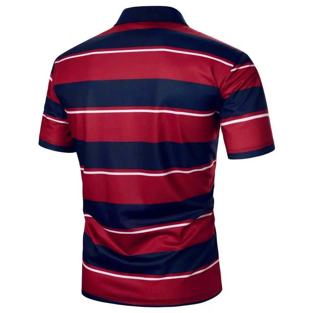 Men Short Sleeve Polo Shirt Contrast Stripe Blue And White Striped Men Top Trending Casual Street Men Lapel Polo ShirtX240920