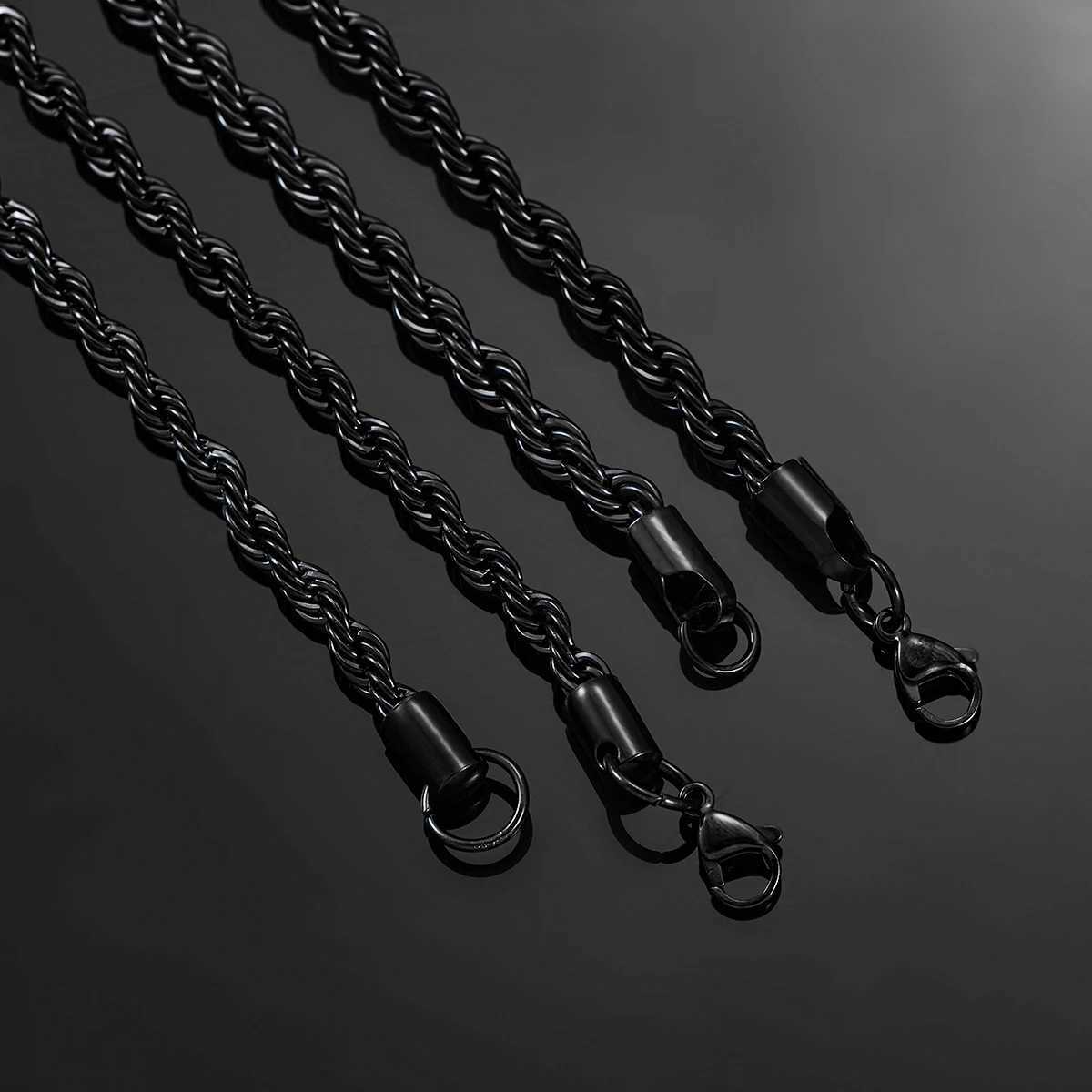 2.3mm/3mm/4mm/5mm/6mm Black Color Stainless Steel Twisted Rope Chains Classic Men Boy Necklace 16 to 30 InchesX240919