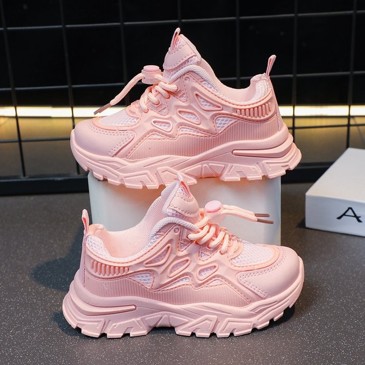 sports Spring and Autumn new mesh breathable mid size children's casual Girls' dad Children's white shoes trendy