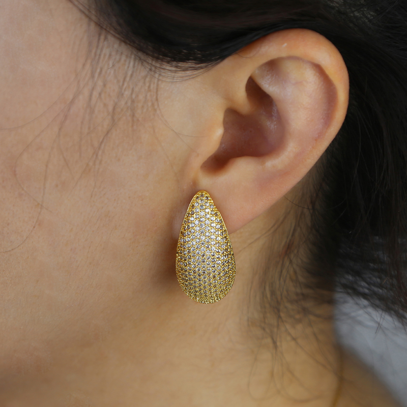 Sparkg Waterdrop Cubic Zirconia Stud Earrings - Gold Plated Teardrop Chunky Dome Jewelry